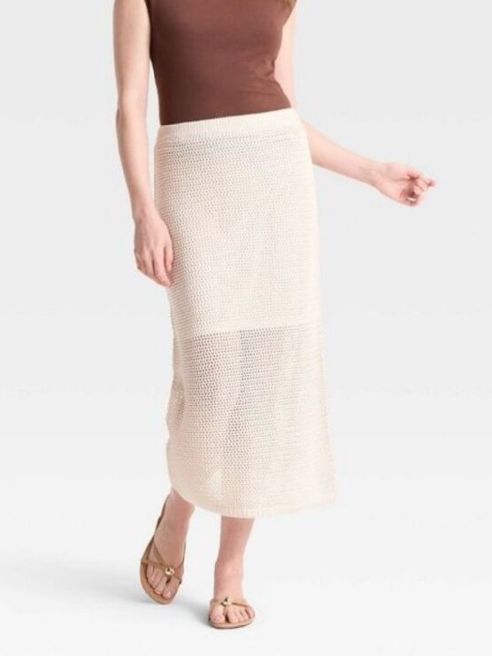 Crochet Midi Cream Skirt XL NWT